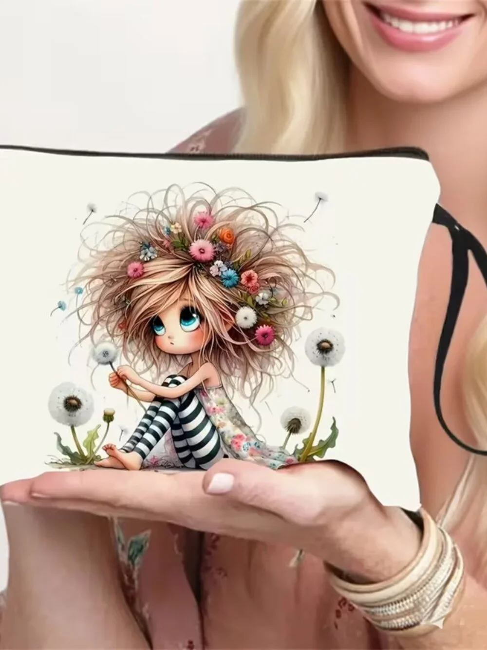 Dandelion Floral Pattern Bag with Wrist Strap